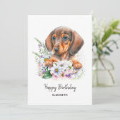 Happy Birthday | Aquarell-Dackel und Florals (Stehend Vorderseite)