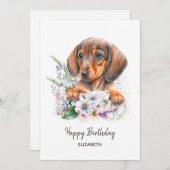 Happy Birthday | Aquarell-Dackel und Florals (Vorne/Hinten)