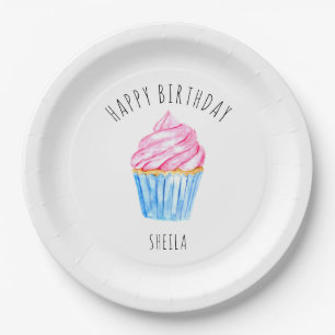 Happy Birthday Aquarellkuchen niedlich rosa Eis Pappteller