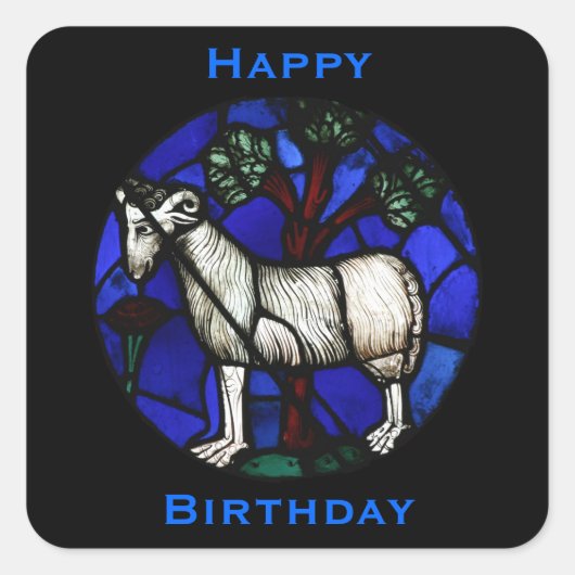 Happy Birthday Aries Ram West & Chinese Astrologie Quadratischer Aufkleber (Vorderseite)