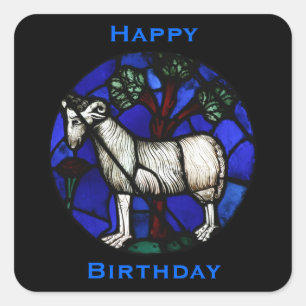 Happy Birthday Aries Ram West & Chinese Astrologie Quadratischer Aufkleber