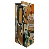 Happy Birthday Art Geschenktüte Für Weinflaschen (Rückseite Schrägansicht)