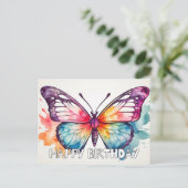 Happy Birthday Artistic Butterfly Illustration Postkarte (Stehend Vorderseite)