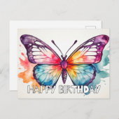 Happy Birthday Artistic Butterfly Illustration Postkarte (Vorne/Hinten)