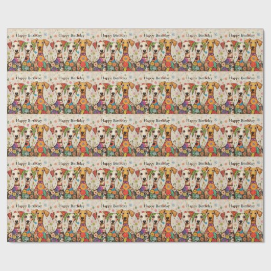 Happy Birthday! Artsy Puppy Design, Geschenkpapier (Flach)