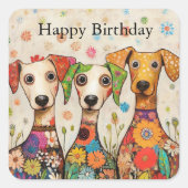 Happy Birthday! Artsy Puppy Design, Quadratischer Aufkleber (Vorderseite)