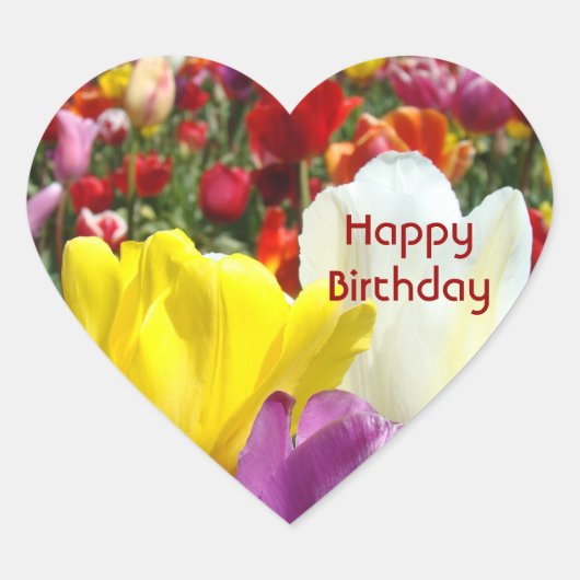 Happy Birthday Aufkleber Herzform Tulip Blume (Vorderseite)