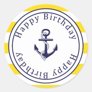 Happy Birthday Aufkleber - Nautical Yellow - Navy