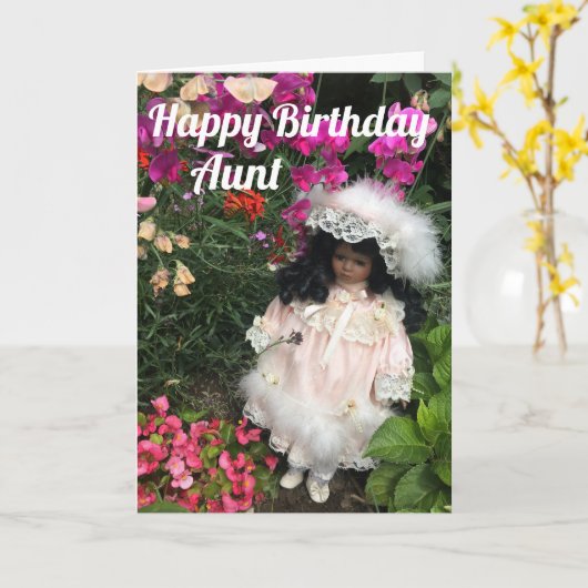 Happy Birthday Aunt  Black doll Card Karte (Gelbe Blume)
