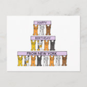 Happy Birthday aus New York Cartoon Cats Postkarte (Vorderseite)