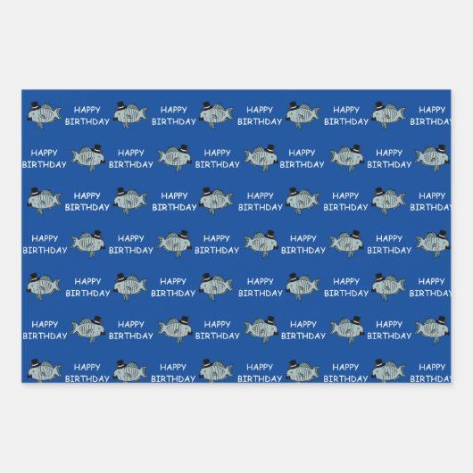 Happy Birthday Ausgeklügeltes Fish Wrapping Paper Geschenkpapier Set (Vorderseite 3)