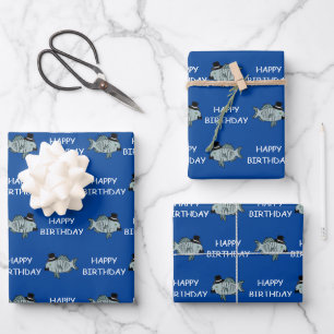 Happy Birthday Ausgeklügeltes Fish Wrapping Paper  Geschenkpapier Set