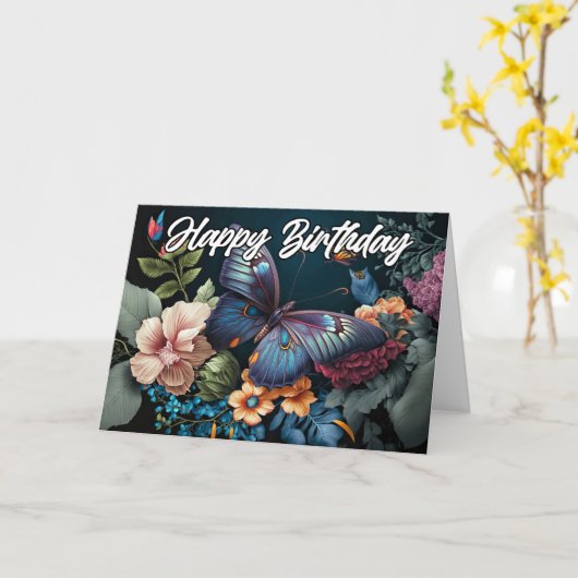 Happy Birthday | Ausgereifte Butterfly Artwork Karte (Gelbe Blume)