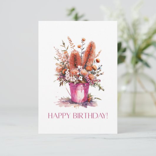 Happy Birthday Australian Blume Bucket Card (Stehend Vorderseite)