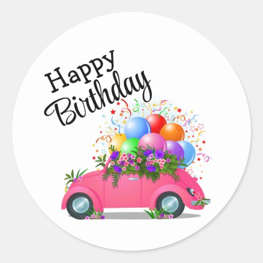 Happy Birthday Auto Runder Aufkleber (Vorderseite)