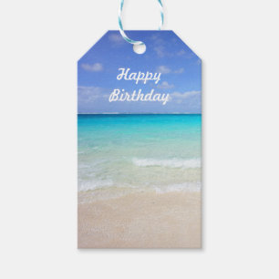 Happy Birthday Azure Blue Caribbean Tropical Beach Geschenkanhänger