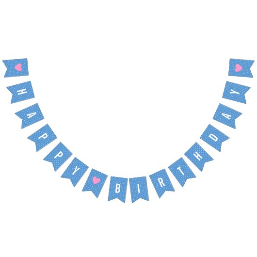 Happy Birthday Baby Blue White Polka Dots Wimpelkette (Alle)
