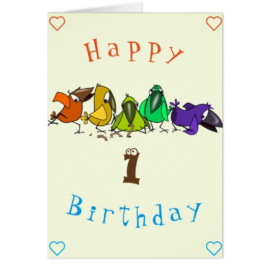 Happy Birthday Baby Card Farbige Vögel (Vorne)