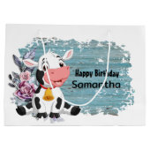 Happy Birthday Baby Cow Rustic Blue Große Geschenk Geschenktüte (Rückseite)