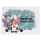 Happy Birthday Baby Cow Rustic Blue Große Geschenk Große Geschenktüte (Vorderseite)