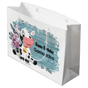 Happy Birthday Baby Cow Rustic Blue Große Geschenk Große Geschenktüte