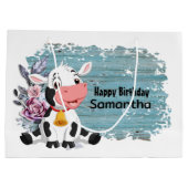 Happy Birthday Baby Cow Rustic Blue Große Geschenktüte (Rückseite)