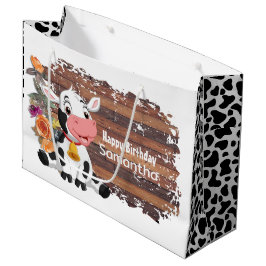 Happy Birthday Baby Cow Rustic Brown Große Geschenktüte