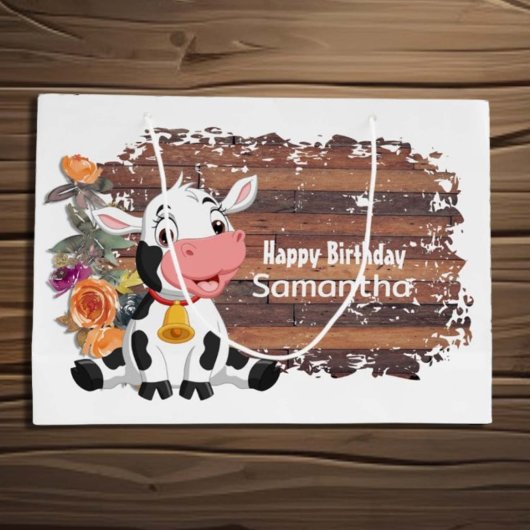 Happy Birthday Baby Cow Rustic Large Gift Bag Große Geschenktüte