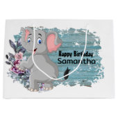 Happy Birthday Baby Elephant Rustic Blue Große Geschenktüte (Vorderseite)