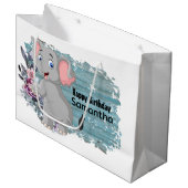 Happy Birthday Baby Elephant Rustic Blue Große Geschenktüte (Vorderseite Schrägansicht)