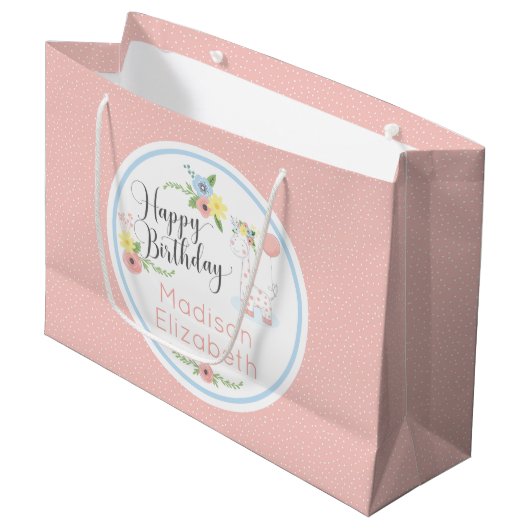 Happy Birthday Baby Giraffe Floral Calf Custom Große Geschenktüte (Vorderseite Schrägansicht)