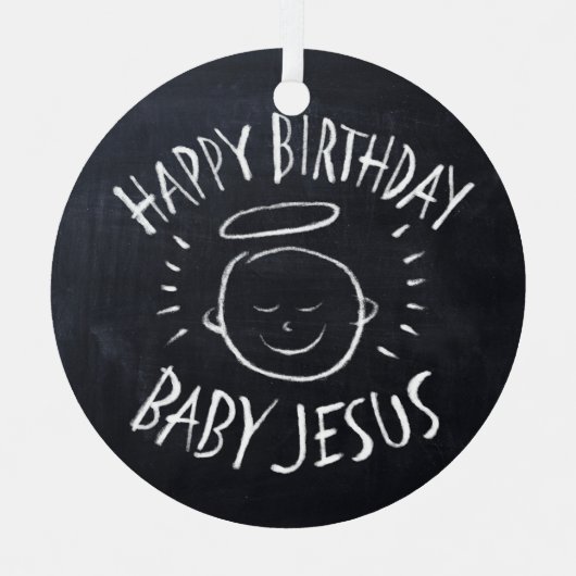 Happy Birthday Baby Jesus Chalkboard Weihnachten Ornament Aus Metall (Vorderseite)