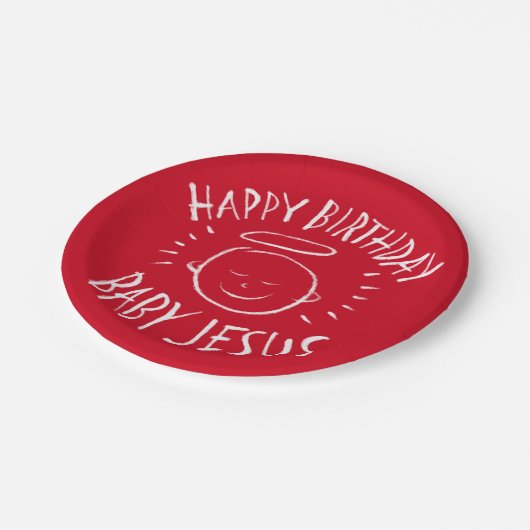 Happy Birthday Baby Jesus Weihnachts Halbpension R Pappteller (Schrägansicht)