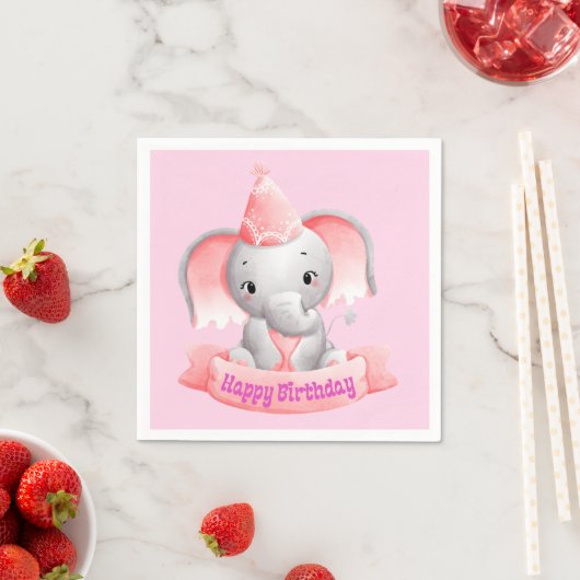 Happy Birthday Baby Pink Elephant Serviette (Beispiel)