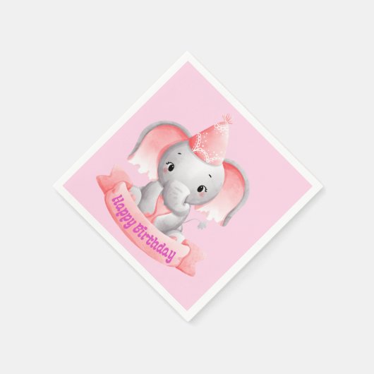 Happy Birthday Baby Pink Elephant Serviette (Ecke)