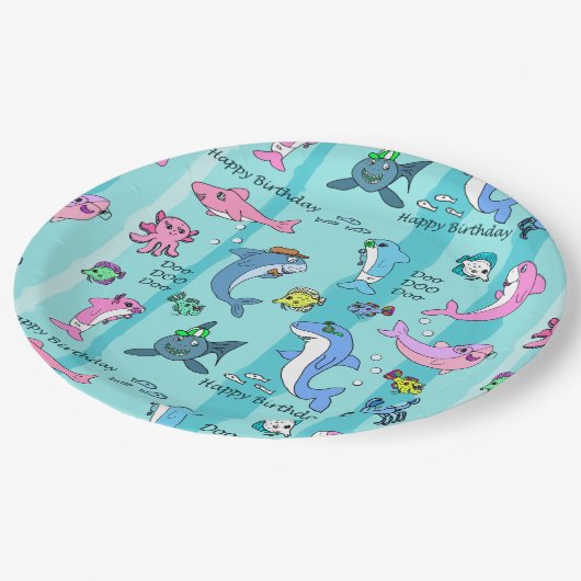 Happy Birthday Baby Shark Doo Doo Doo Doo Party Pappteller (Schrägansicht)