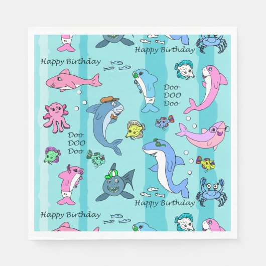 Happy Birthday Baby Shark Doo Doo Doo Doo Party Serviette (Vorderseite)
