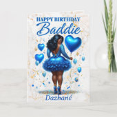 Happy Birthday Baddie Sparkling Blue Glam Karte (Vorderseite)