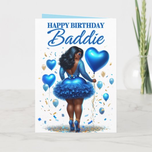 Happy Birthday Baddie Sparkling Blue Glam Karte (Rückseite)