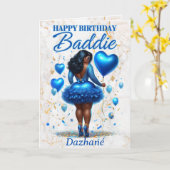 Happy Birthday Baddie Sparkling Blue Glam Karte (Gelbe Blume)
