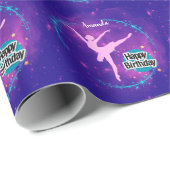 Happy Birthday Ballerina Galaxy Personalisiert Geschenkpapier (Rolleneckpunkt)