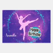 Happy Birthday Ballerina Galaxy Personalisiert Geschenkpapier Set (Vorderseite)