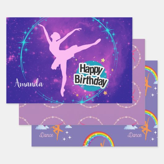Happy Birthday Ballerina Galaxy Personalisiert Geschenkpapier Set (Set)