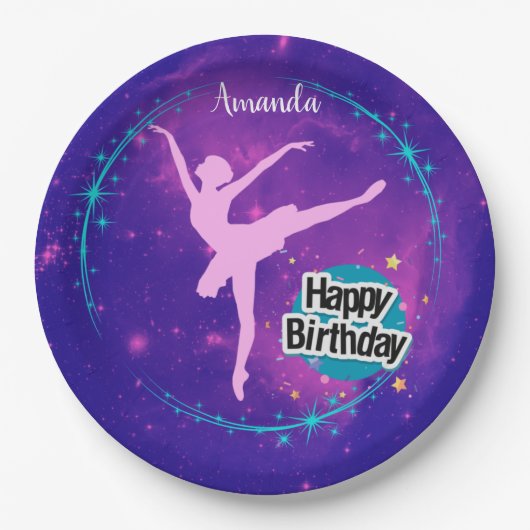 Happy Birthday Ballerina Galaxy Personalisiert Pappteller (Vorderseite)