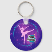 Happy Birthday Ballerina Galaxy Personalisiert Schlüsselanhänger (Vorderseite)