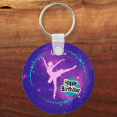 Happy Birthday Ballerina Galaxy Personalisiert Schlüsselanhänger (Vorderseite)