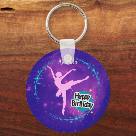 Happy Birthday Ballerina Galaxy Personalisiert Schlüsselanhänger (Vorderseite)