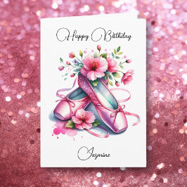 Happy Birthday Ballet and Coloring Page Girl's Karte