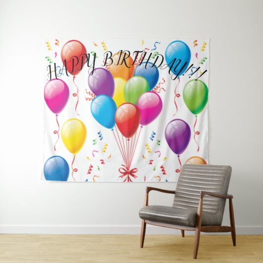 Happy Birthday Ballon Hintergrund & Banner Wandteppich (Beispiel (Horizontal))