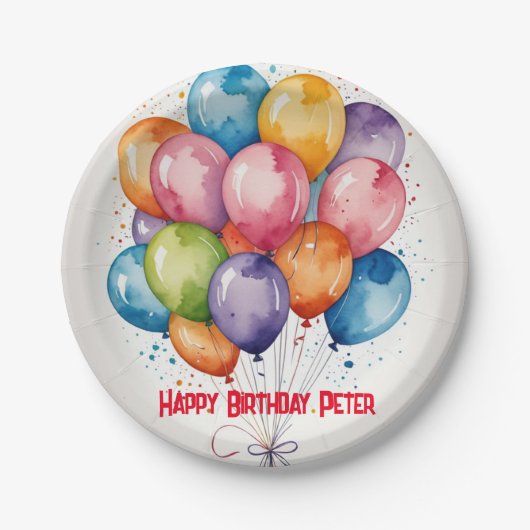 Happy Birthday Ballons Papierplatte Pappteller (Vorderseite)